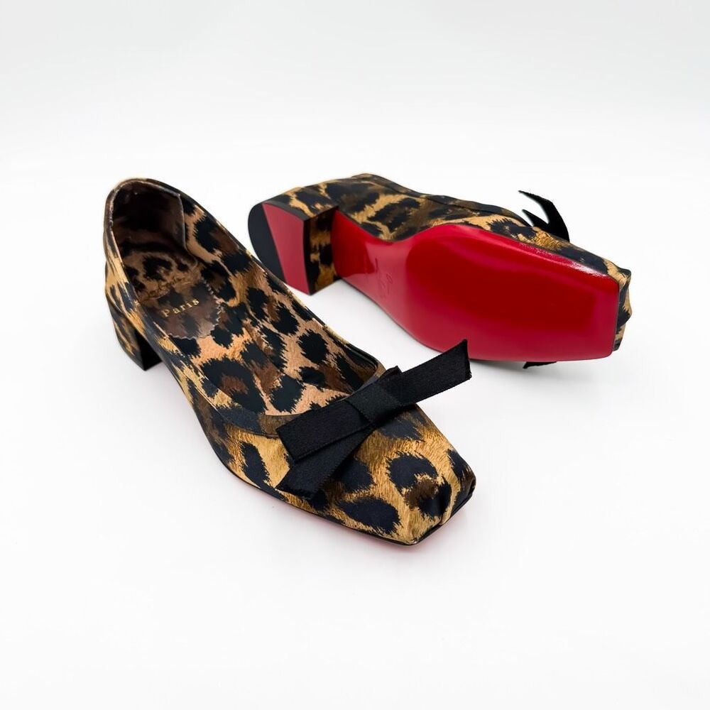 Christian Louboutin Mamaflirt 30 Satin Leopard Bow Ballet Flats EU 37.5 US 7.5 - Picture 2 of 12